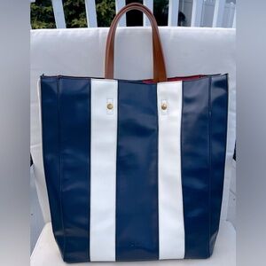 Deux Lux Faux Leather Stripe Tote Bag Navy/White